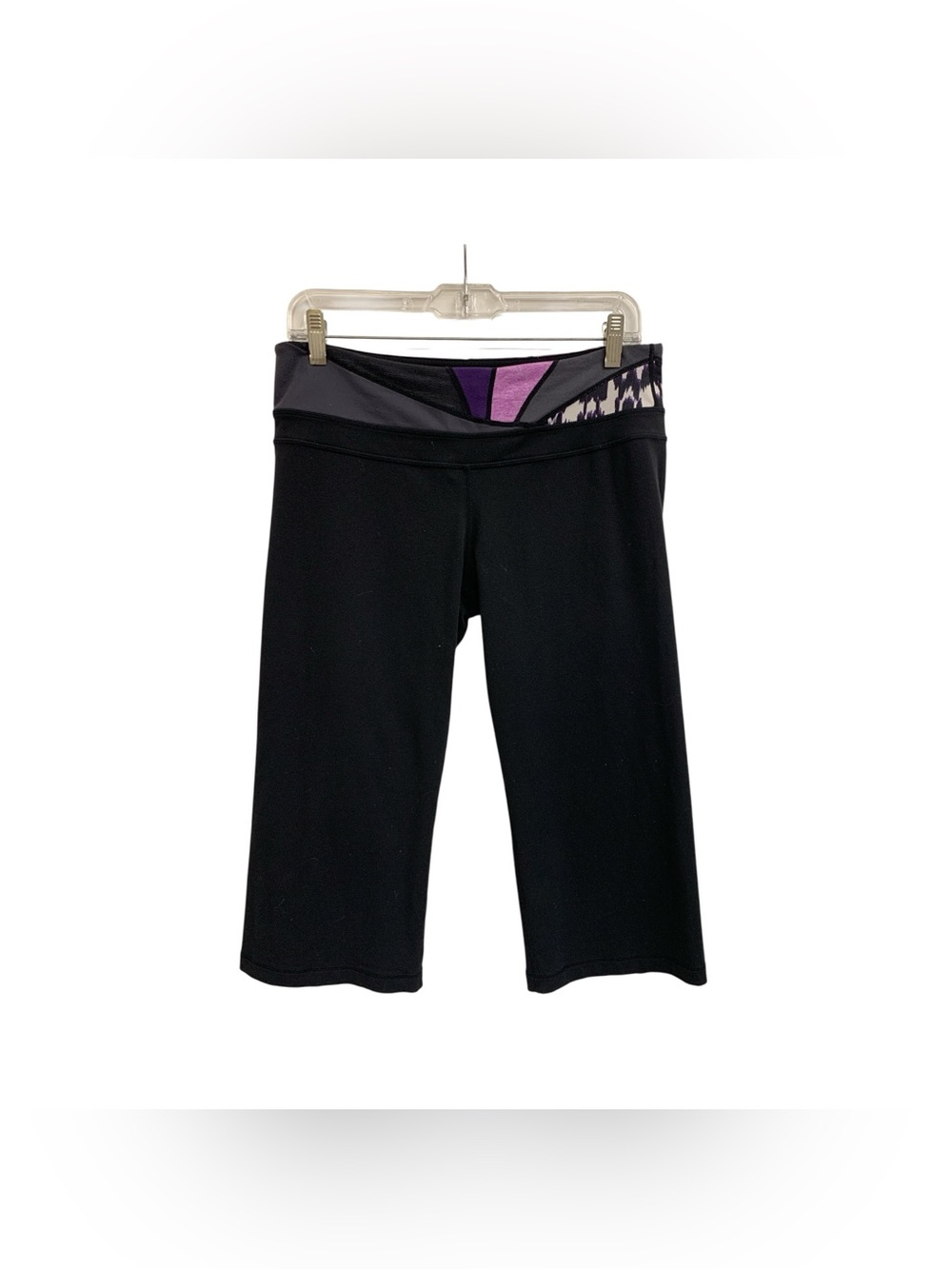 lululemon athletica Black Crop Bike Shorts with Purple Waistband Accent Size M